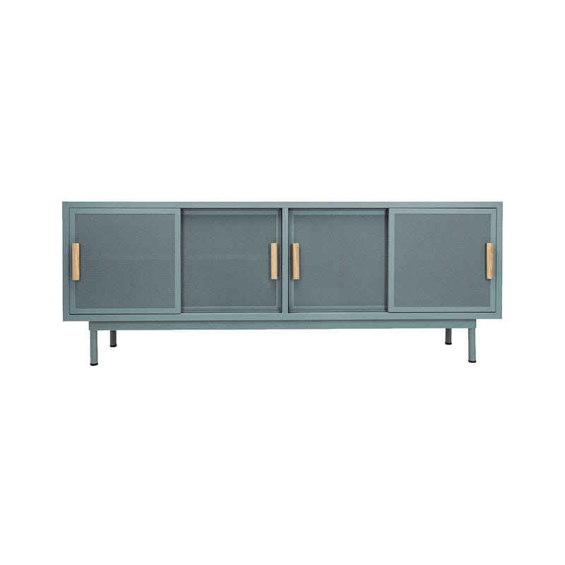 Furniture - Dressers & Storage Units - 4 portes Dresser metal green / L 200 x H 75 cm - Perforated steel & oak - Tolix - Lichen Green (fine matt texture) - Oak, Steel