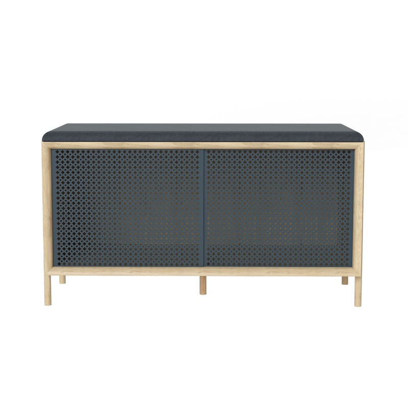 Furniture - Benches - Gabin Bench metal textile wood grey / With cushion & storage - L 92 cm - Hartô - Slate grey / Oak - Fabric, Foam, Lacquered metal, MDF veneer oak