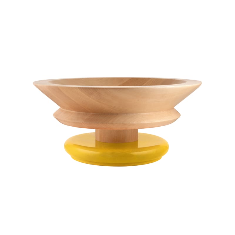Tableware - Fruit Bowls & Centrepieces - / By Ettore Sottsass Centrepiece yellow natural wood / Alessi 100 Values ​​Collection - Alessi - Yellow / Wood - FSC-certified solid turned lime wood