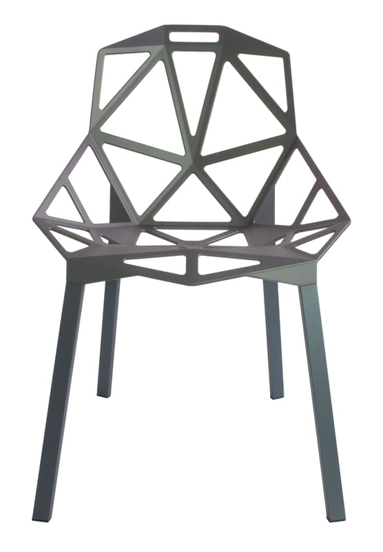 Furniture - Chairs - Chair One Stacking chair metal green grey / metal - Magis - Grey-green / Grey-green feet - Painted cast aluminium, Varnished aluminium