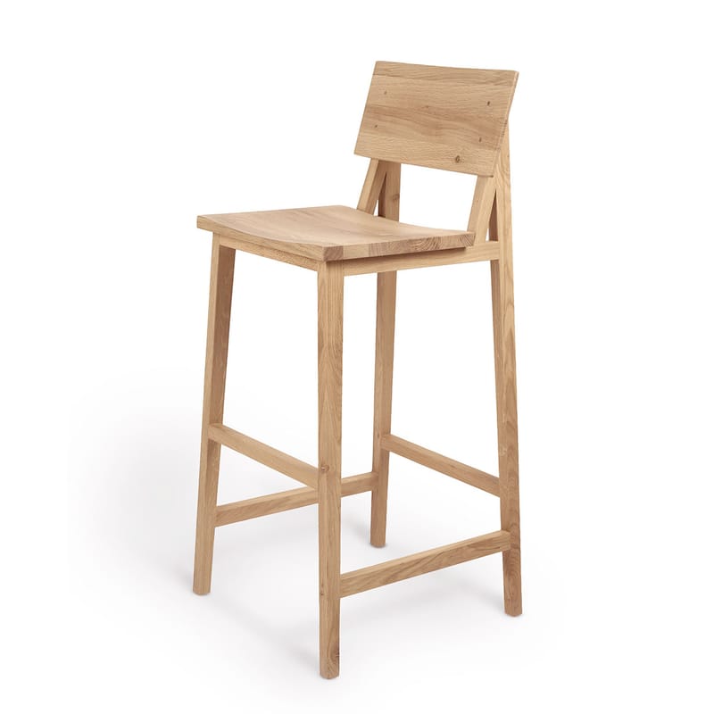 Furniture - Bar Stools - N4 Bar stool natural wood / H 80 cm - Solid oak - Ethnicraft - Oak - Solid oak