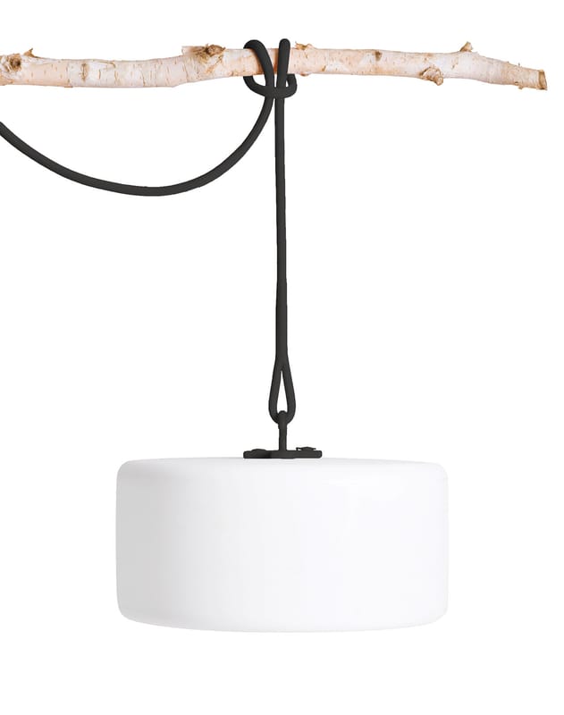 Lighting - Pendant Lighting - Thierry Le swinger LED Wireless rechargeable outdoor lamp plastic material white grey / Included: hanging cable + wooden planter base - Fatboy - Anthracite cable / Wooden base - Beechwood, Polythene, Silicone