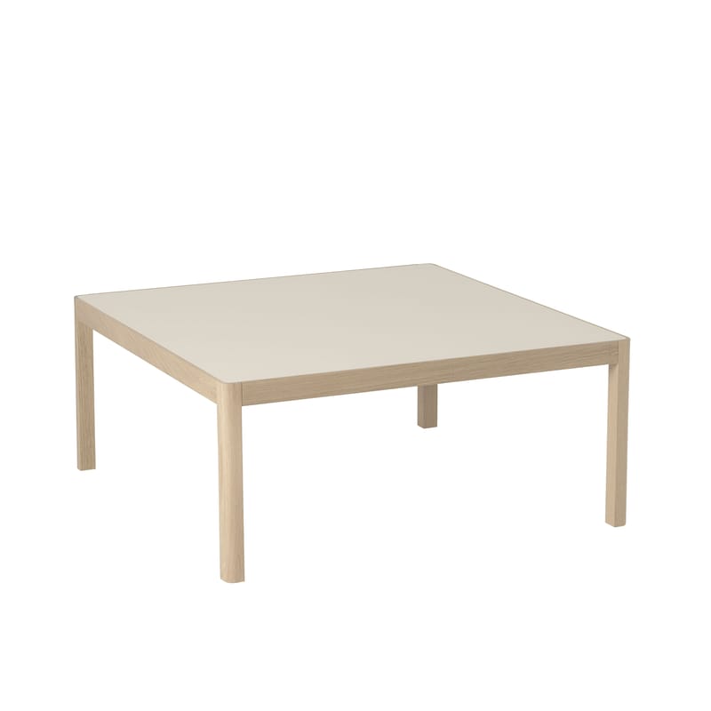 Furniture - Coffee Tables - Workshop Coffee table plastic material grey natural wood / 86 x 86 x H 38 cm - Linoleum - Muuto - Grey linoleum / Natural oak legs - Linoleum, Solid oak