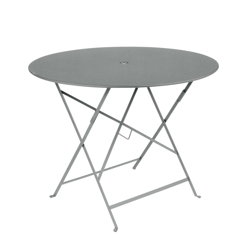 Outdoor - Garden Tables - Bistro Foldable table metal grey / Ø 96 cm - 5 people / Parasol hole - Fermob - Lapilli grey - Lacquered steel