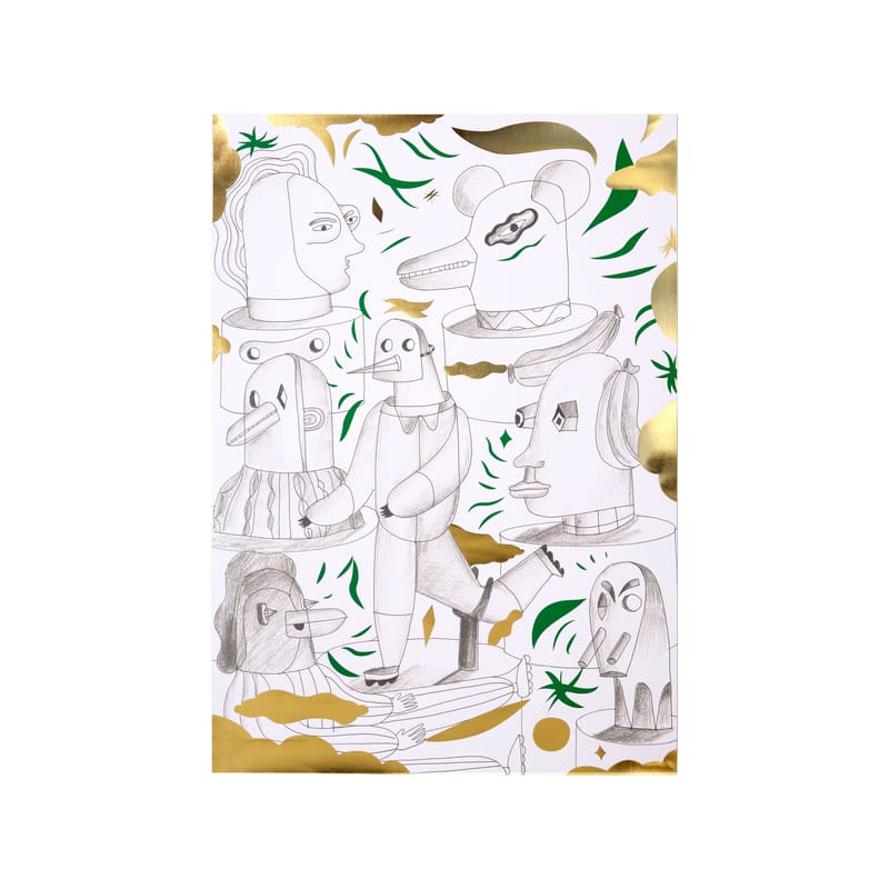Decoration - Wallpaper & Wall Stickers - Jaime Hayon x The Wrong Shop - Animalothèque Poster paper green / 47.5 x 67.5 cm - Exclusive - The Wrong Shop - White, green, gold (without frame) - Premium paper