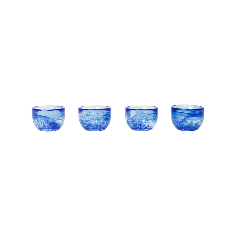 Tableware - Kitchen accessories - Tinta Eggcup glass blue / Set of 4 - Glass - Ferm Living - Blue - Pressed glass