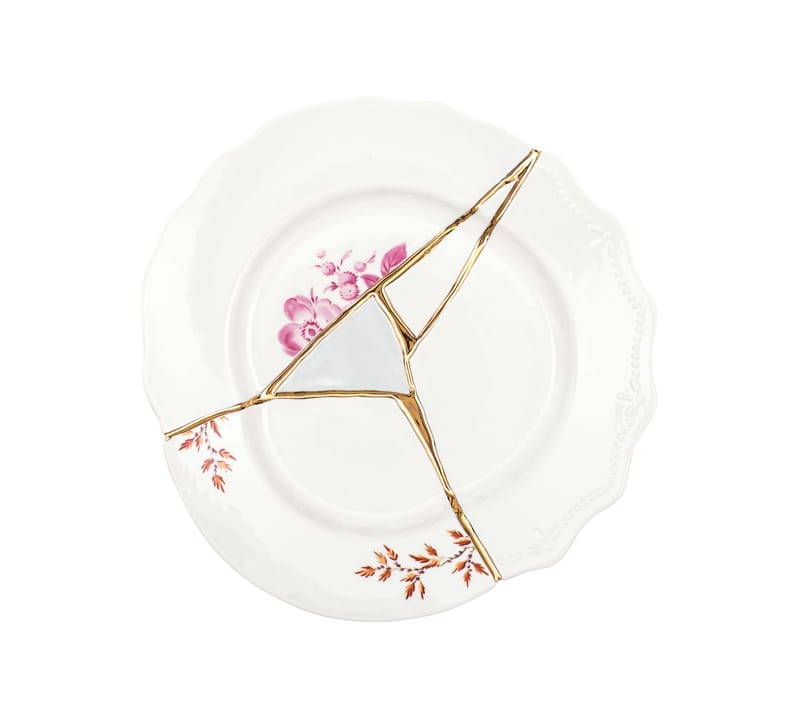 Tableware - Plates - Kintsugi Dessert plate ceramic white / Porcelaine & or fin - Seletti - Blanc & or / Motifs rouges - China, Gold