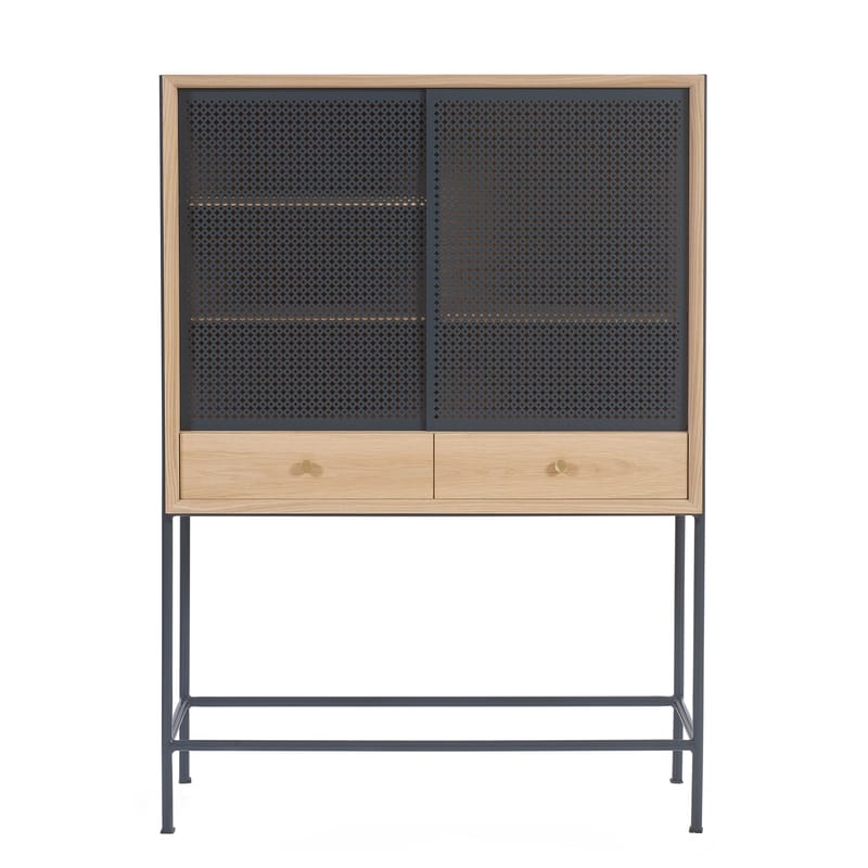 Furniture - Shelves & Storage Furniture - Gabin Dresser metal wood grey / L 100 x H 140 cm - Hartô - Oak / Slate grey - MDF veneer oak, Metal