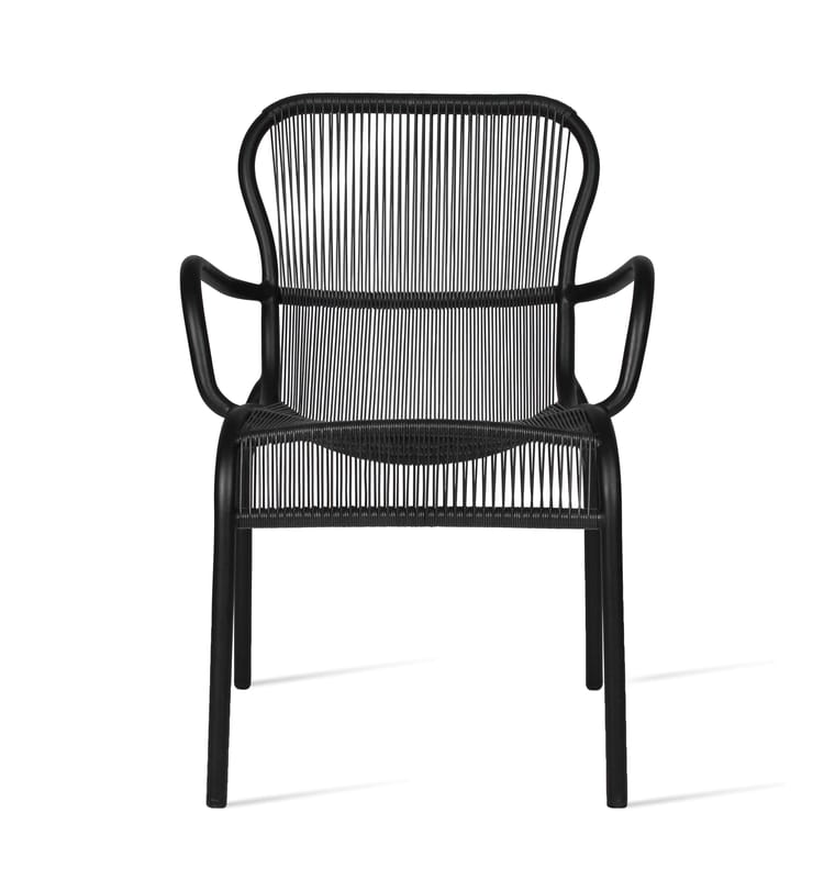 Furniture - Chairs - Loop Stackable armchair plastic material textile black / Hand-woven polyethylene cord - Vincent Sheppard - Black - Polythene fiber, Thermolacquered aluminium