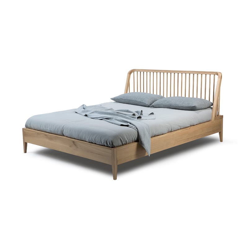 Furniture - Beds - Spindle Double bed natural wood / For 160 x 200 cm mattress - Solid oak - Ethnicraft - Mattress 160 x 200 cm / Oak - Solid oak