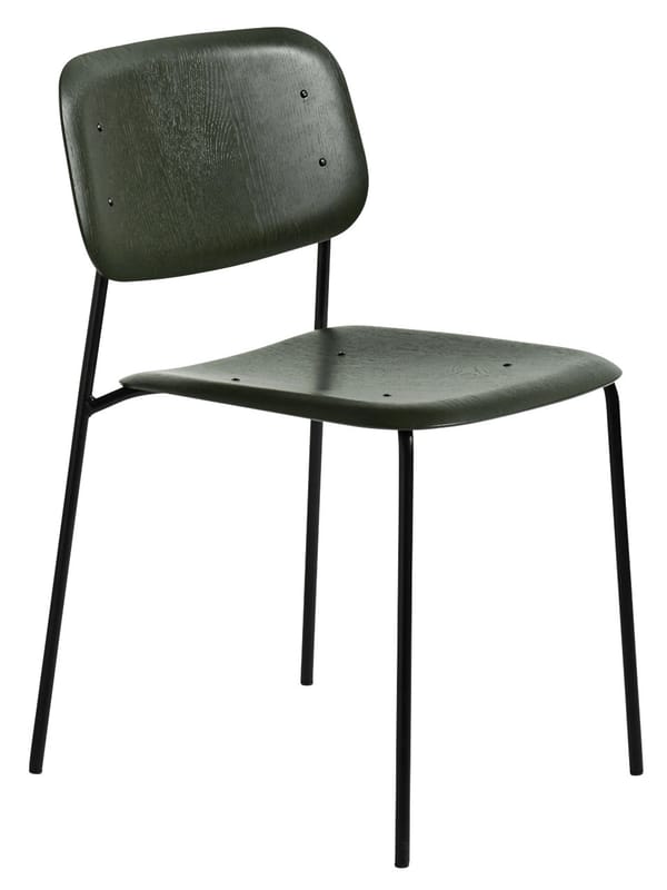 Furniture - Chairs - Soft Edge 40 Stacking chair wood green Wood & metal - Hay - Green / Black legs - Lacquered steel, Tinted oak plywood