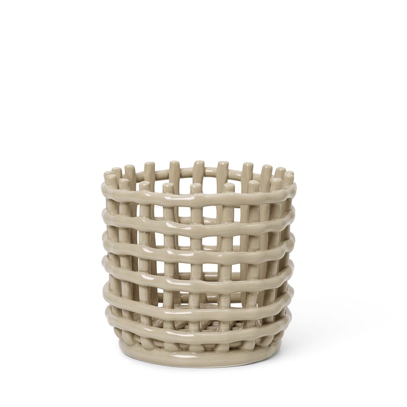 Decoration - Office - Ceramic Small Basket ceramic beige / Ø 16 x H 14.5 cm - Hand-made - Ferm Living - Cashmere beige - Glazed ceramic