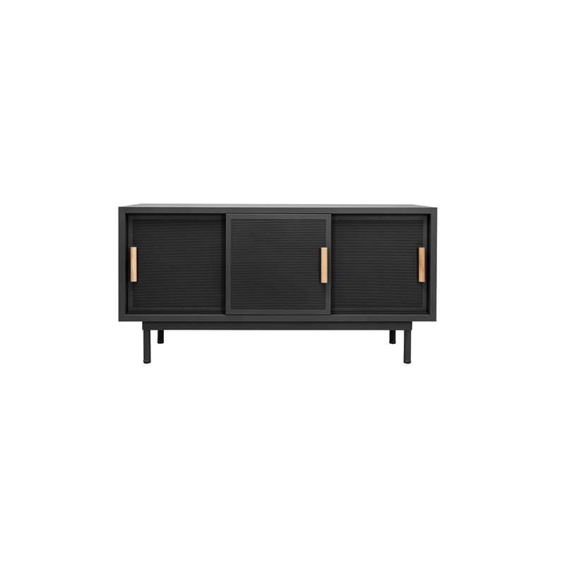 Furniture - Dressers & Storage Units - 3 portes Dresser metal black / L 150 x H 75 cm - Perforated steel & oak - Tolix - Black (fine matt texture) - Oak, Steel