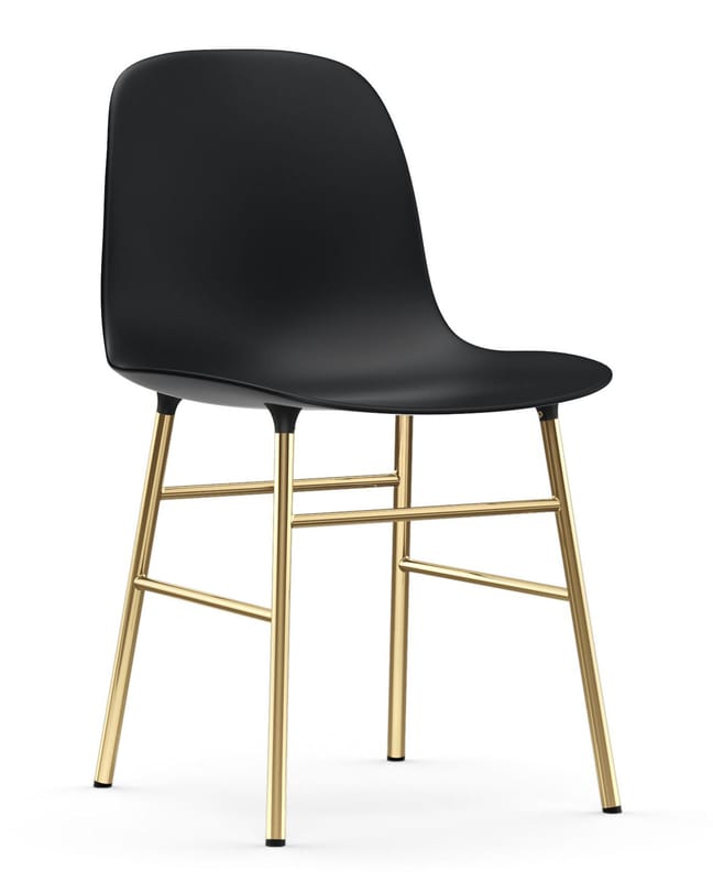 Furniture - Chairs - Form Chair plastic material black gold / Brass foot - Normann Copenhagen - Black / Brass - Brass plated steel, Polypropylene
