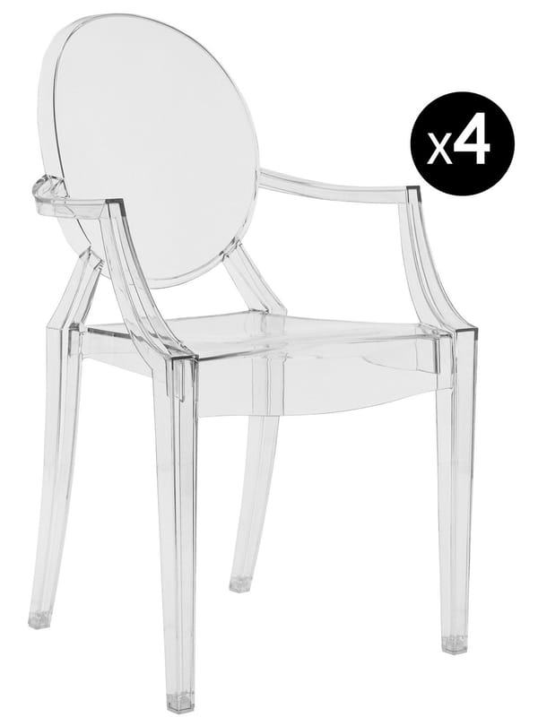 Mobilier - Chaises, fauteuils de salle à manger - Fauteuil empilable Louis Ghost / Lot de 4 - Polycarbonate 2.0 - Kartell - Cristal - Polycarbonate 2.0