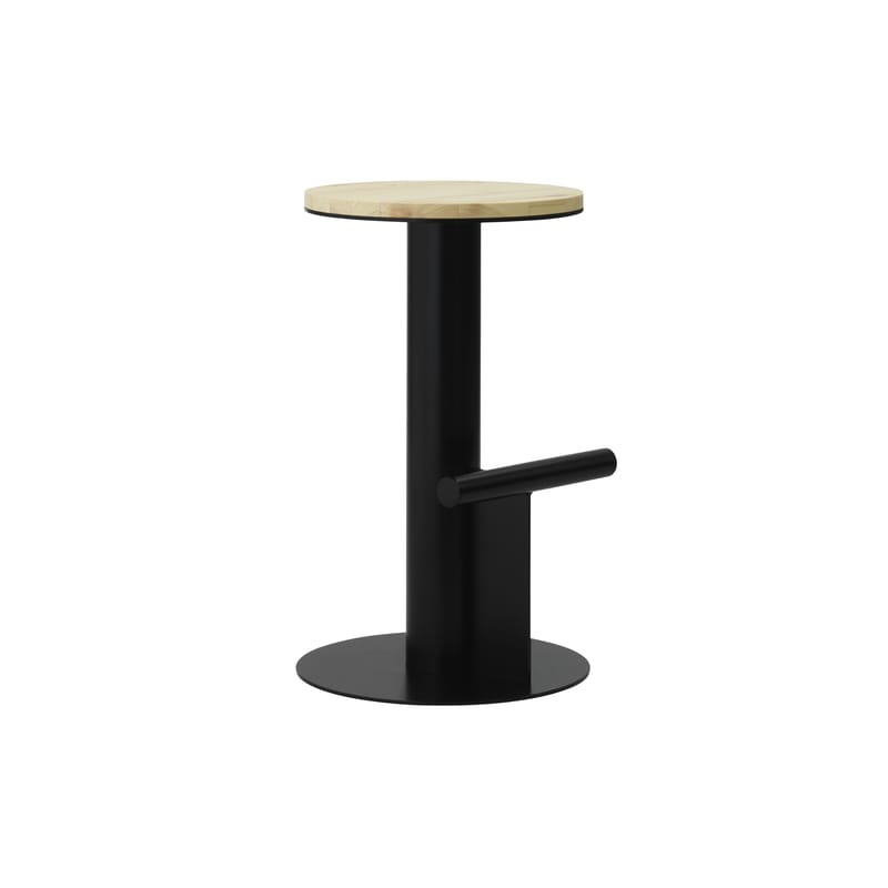 Furniture - Bar Stools - Pole High stool metal black / H 65 cm - Normann Copenhagen - Black / Pine - Powder coated steel, Solid pine