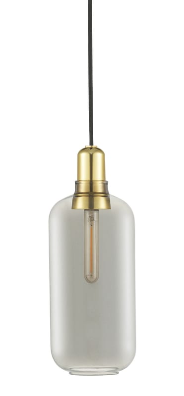 Lighting - Pendant Lighting - Amp Large Pendant glass grey gold / Ø 11.2 x H 26 cm - Glass & brass - Normann Copenhagen - Smoked grey / Brass - Brass, Glass