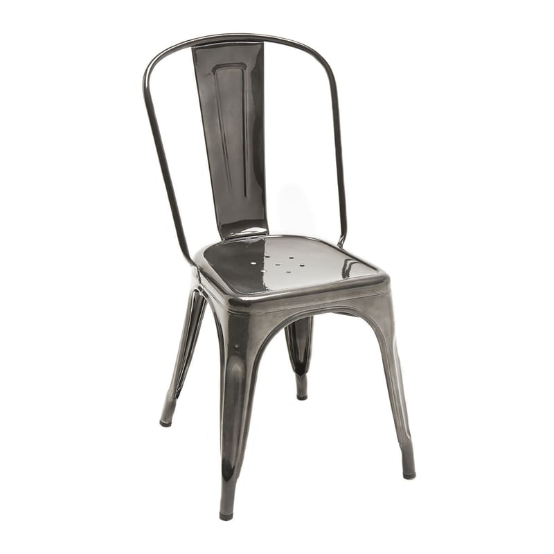 Furniture - Chairs - A Indoor Stacking chair metal / Natural steel - For indoors - Tolix - Natural steel with grey lasure varnish - Acier brut verni lasuré