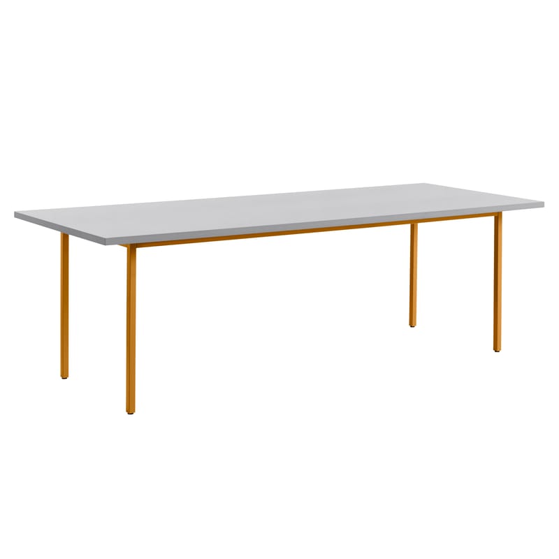 Furniture - Dining Tables - Two-Colour Rectangular table composite material grey / 240 x 90 cm - MDF Valchromat® - Hay - Light grey top / Ochre base - Lacquered steel, Valchromat® MDF