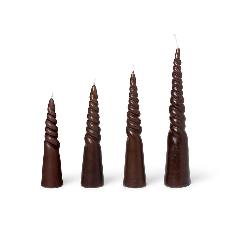 Decoration - Candles & Candle Holders - Twisted Candle wax brown / Set of 4 - Ferm Living - Brown - Paraffin wax