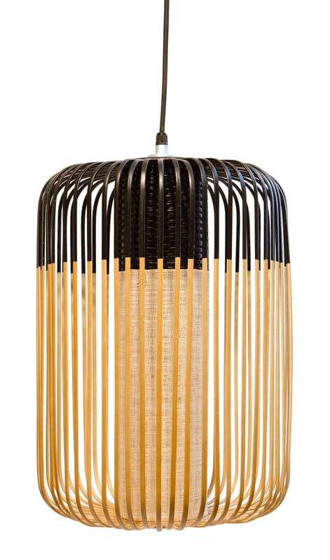 Lighting - Pendant Lighting - Bamboo Light L Pendant black natural wood H 50 x Ø 35 cm - Forestier - Black / Natural - Fabric, Metal, Natural bamboo