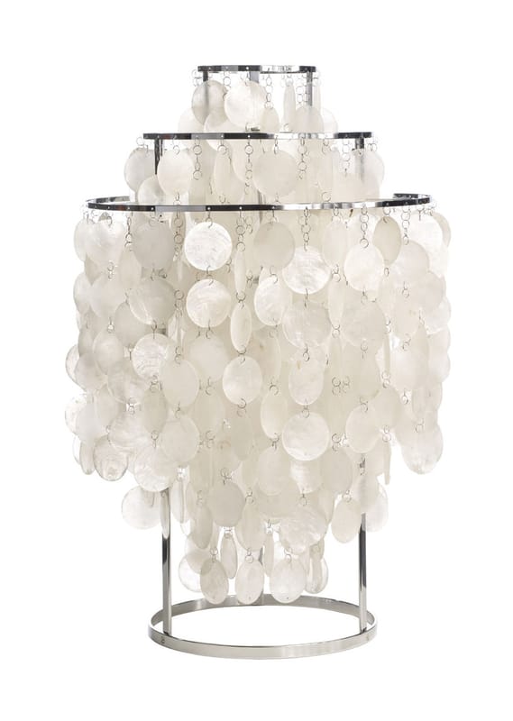 Luminaire - Lampe de table Fun 1TM verre blanc / Ø 40 cm - Panton 1964 - Verpan - Nacre & chromé - Métal, Nacre