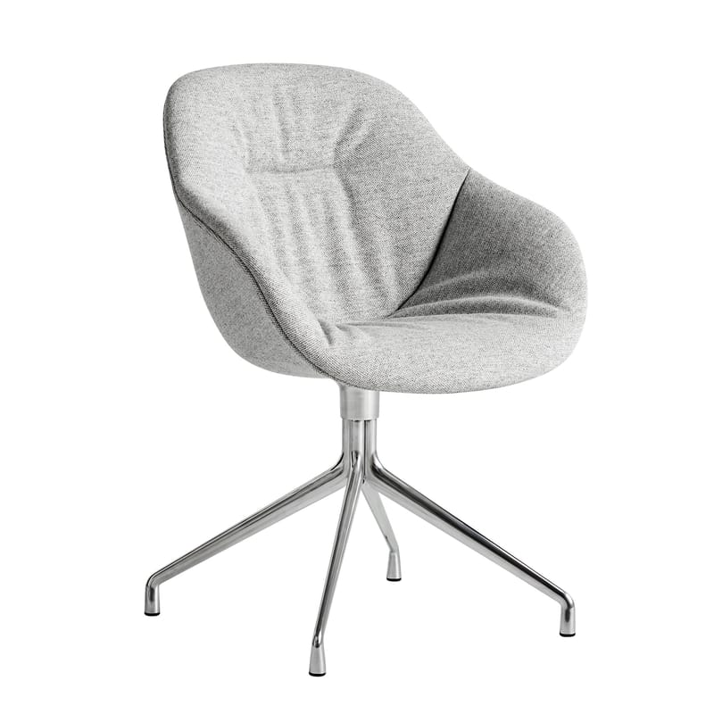 Möbel - Lounge Sessel - Drehsessel About a chair AAC121 Soft textil grau / Hohe Rückenlehne - Ganz mit Steppstoff bezogen - Hay - Stoff grau / Fuß verchromt -  Ouate, Gewebe, Polierter Aluminiumguss, Polyurethan-Schaum, Verstärktes Polypropylen