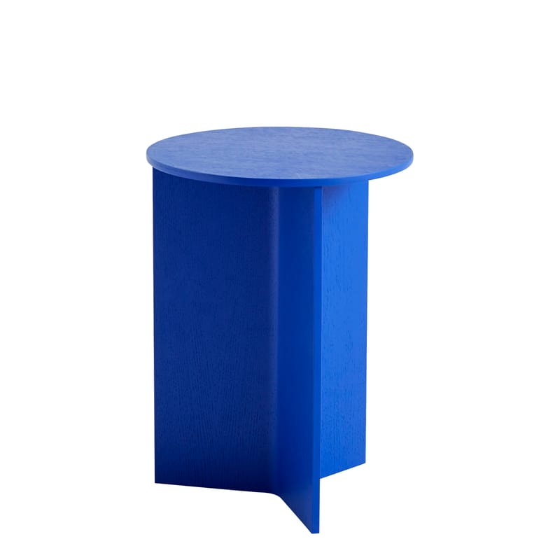 Arredamento - Tavolini  - Tavolino d\'appoggio Slit Wood legno blu / Alto - Ø 35 X H 47 cm / Legno - Hay - Blu - Impiallacciatura di rovere