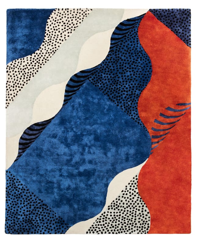 Decoration - Rugs - Silkscreen Small Rug textile blue multicoloured 200 x 140 cm - Moustache - 200 x 140 cm / Multicolored - Silk, Wool