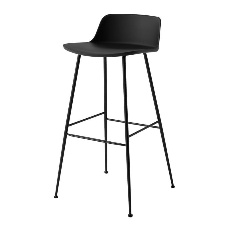 Furniture - Bar Stools - Rely HW86 High stool plastic material black / H 75 cm - Recycled plastic & steel legs - &tradition - Black / Black leg - Fibreglass, Recycled polypropylene, Steel