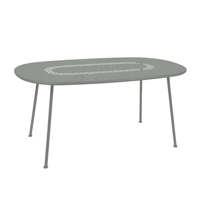 Outdoor - Garden Tables - Lorette Oval table metal grey / 160 x 90 cm - Perforated metal - Fermob - Lapilli grey - Lacquered steel