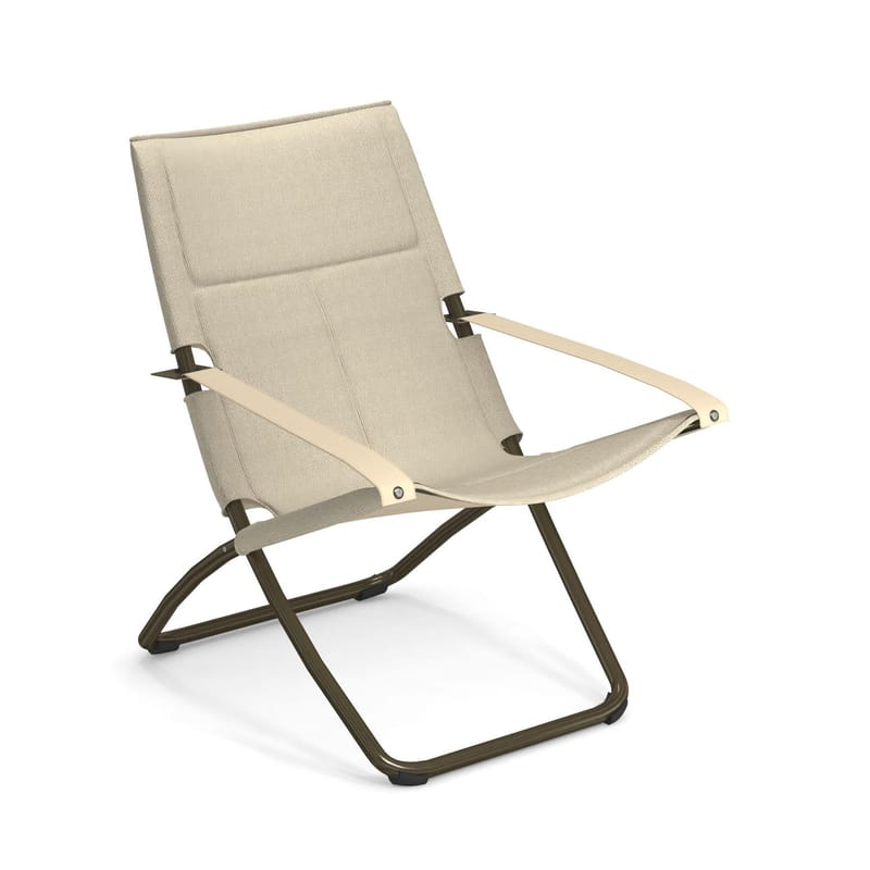 Furniture - Armchairs - Snooze Cosy Reclining folding sun lounger textile beige / Mesh fabric - Foldable - 2 positions - Emu - Chestnut / Bronze structure - Microfibre, Painted galvanized steel, Synthetic 3D mesh