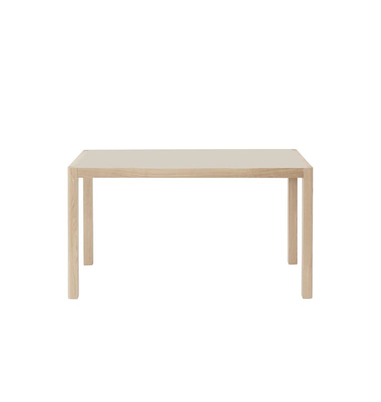 Furniture - Office Furniture - Workshop Rectangular table grey natural wood / Linoleum - 130 x 65 cm - Muuto - Warm grey linoleum / Oak legs - Linoleum, Solid oak