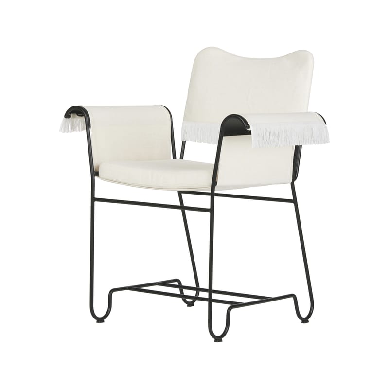 Furniture - Chairs - Tropique Armchair textile beige / With fringes - Fabric / Matégot, 50s reissue - Gubi - Beige / Black legs - Fabric, Foam, Stainless steel