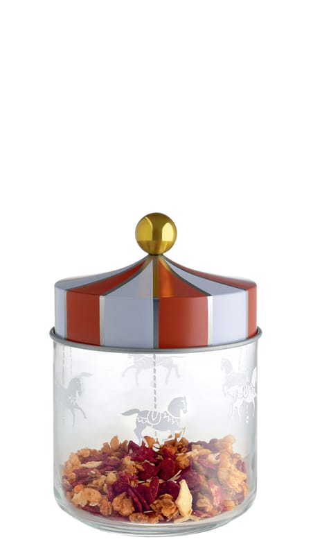 Table et cuisine - Boîtes et conservation - Bocal hermétique Circus métal verre rouge blanc transparent / 75 cl - Alessi - 75 cl / Rouge & blanc - Fer blanc, Verre sérigraphié