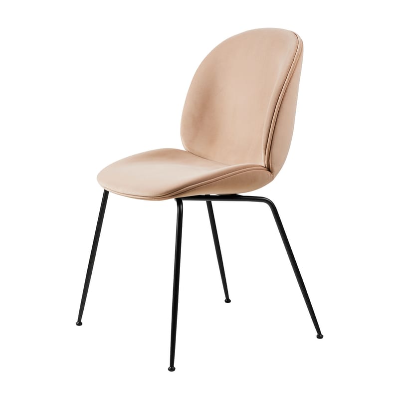 Furniture - Chairs - Beetle Padded chair textile beige / Integral padding - Gubi - Beige (Sunday Dedar 34 fabric) / Black legs - Fabric, Foam, Plywood, Steel