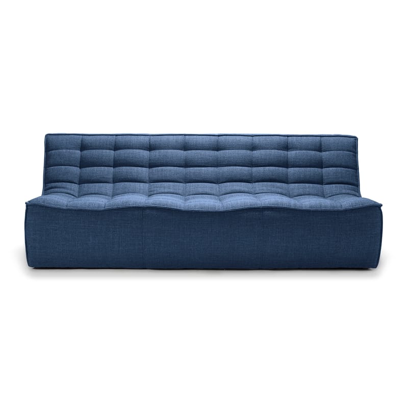 Furniture - Sofas - N701 Straight sofa textile blue / 3 seats - L 210 cm - Fabric - Ethnicraft - Blue - Fabric, Foam, Wood