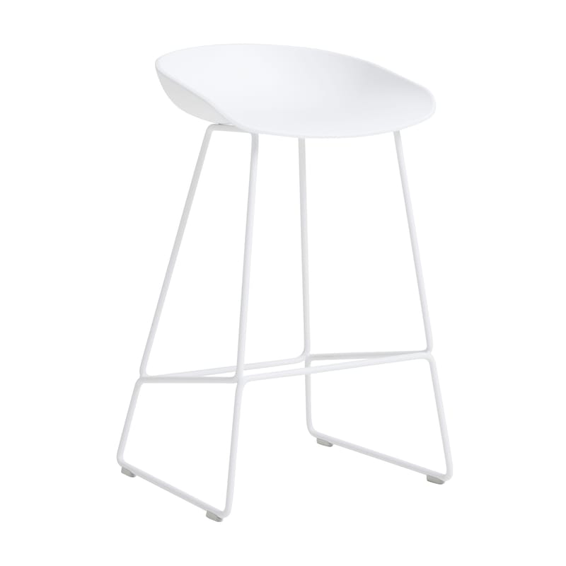 Furniture - Bar Stools - About a stool AAS 38 LOW Bar stool plastic material white / H 65 cm - Recycled - Hay - White / White base - Lacquered steel, Recycled polypropylene