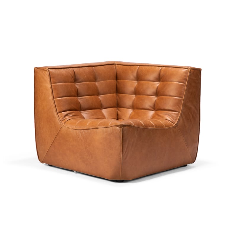 Furniture - Sofas - N701 Corner low chair leather brown / Leather - Ethnicraft - Cognac leather - Aniline leather, Foam, Wood