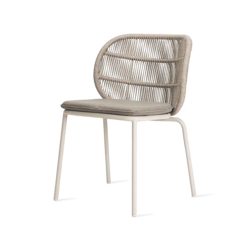 Furniture - Chairs - Kodo Chair plastic material white / Hand-woven acrylic cord - Fabric cushion - Vincent Sheppard - Dune white / Carbon grey-beige cushion - Polypropylene rope, Sunbrella fabric foam, Thermolacquered aluminium