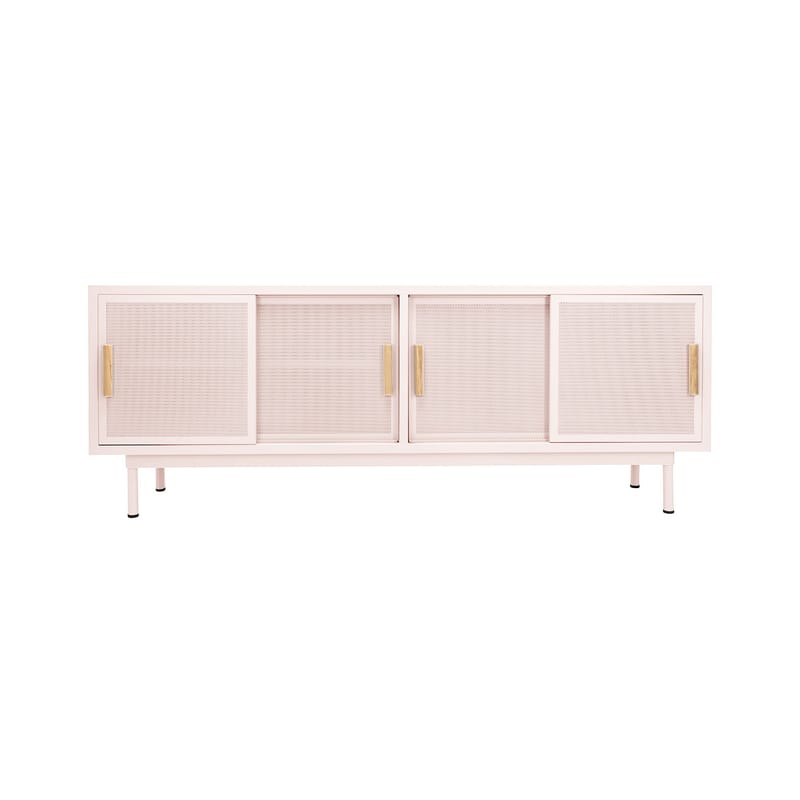 Furniture - Dressers & Storage Units - 4 portes Dresser metal pink / L 200 x H 75 cm - Perforated steel & oak - Tolix - Powder pink (fine matt texture) - Oak, Steel