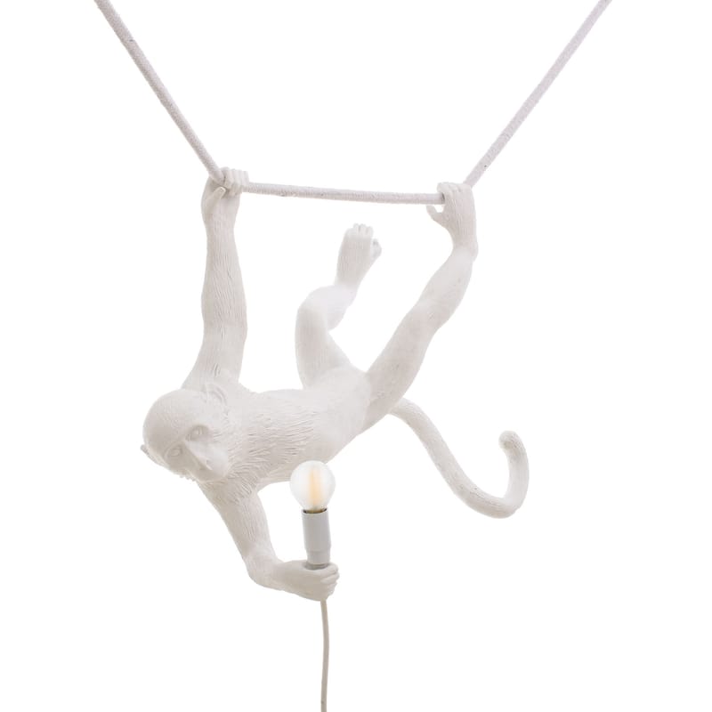 Lighting - Pendant Lighting - Monkey Swing Lamp plastic material white / Indoor - L 60 cm - Seletti - White - Resin