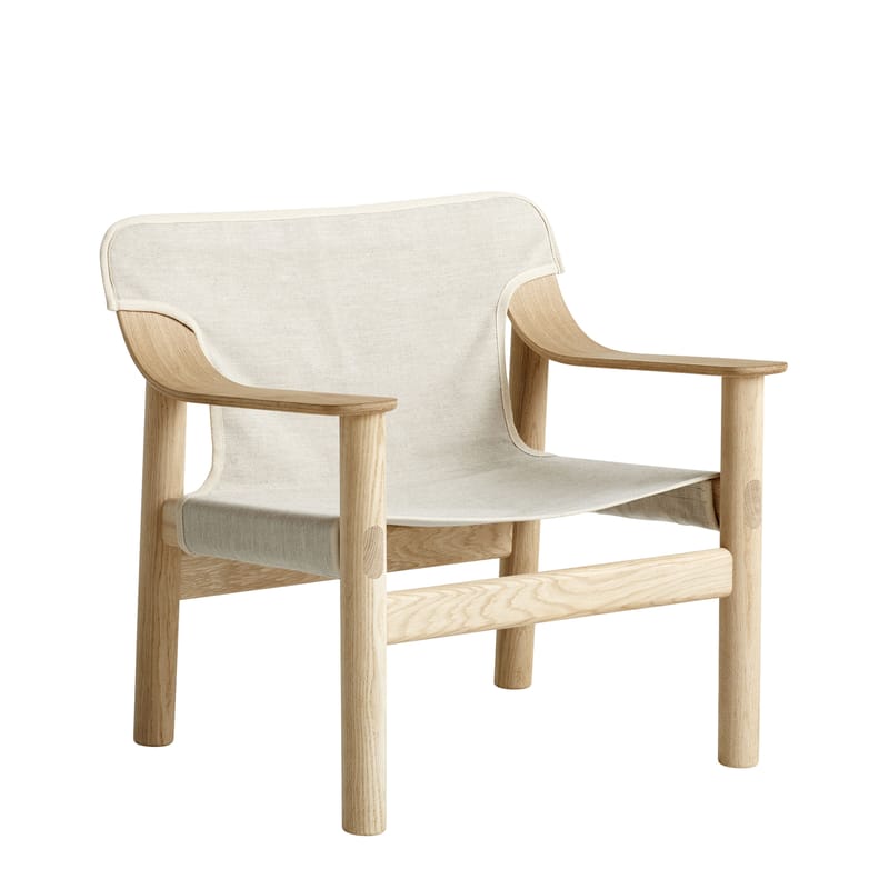 Furniture - Armchairs - Bernard Low armchair textile beige natural wood / Fabric - Hay - Beige / Light wood - Cloth, Moulded oak plywood, Solid oak