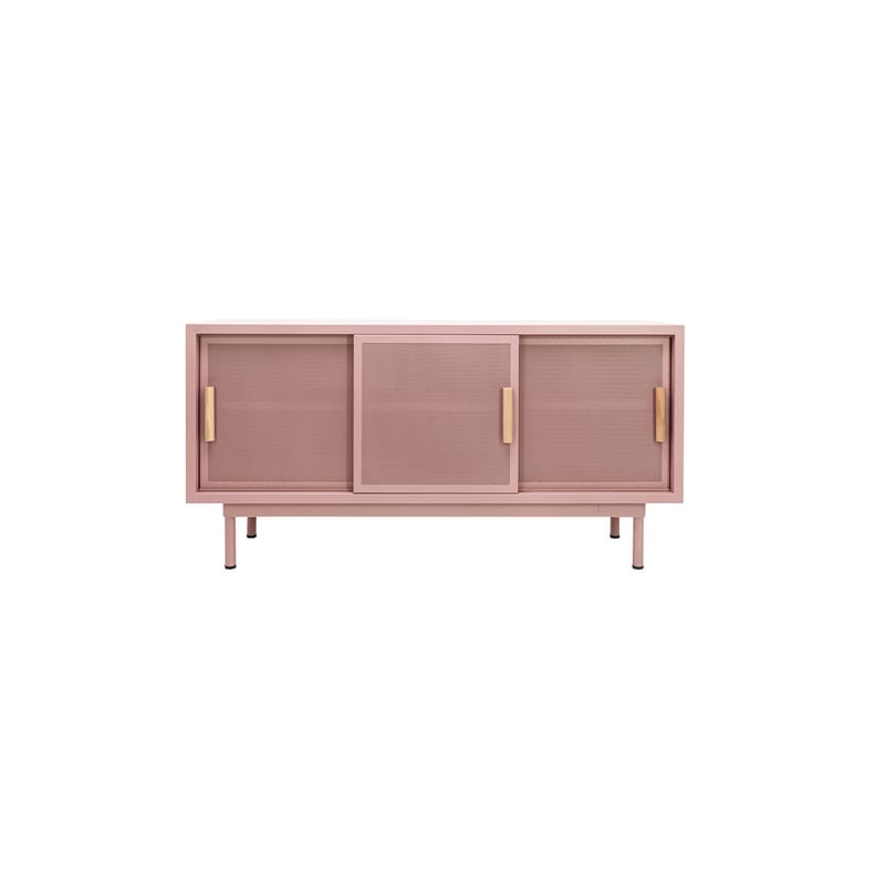 Furniture - Dressers & Storage Units - 3 portes Dresser metal pink / L 150 x H 75 cm - Perforated steel & oak - Tolix - Smoky pink (fine matt texture) - Oak, Steel