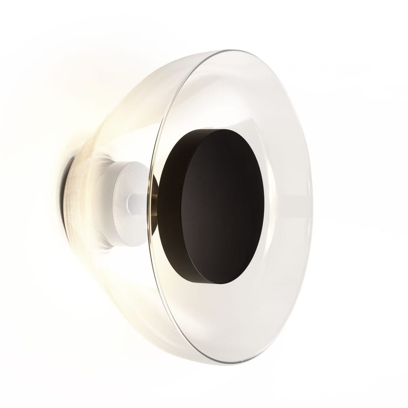 Luminaire - Appliques - Applique Aura verre transparent LED / Ø 18 cm - Marset - Transparent / Disque noir - Aluminium laqué, Verre soufflé