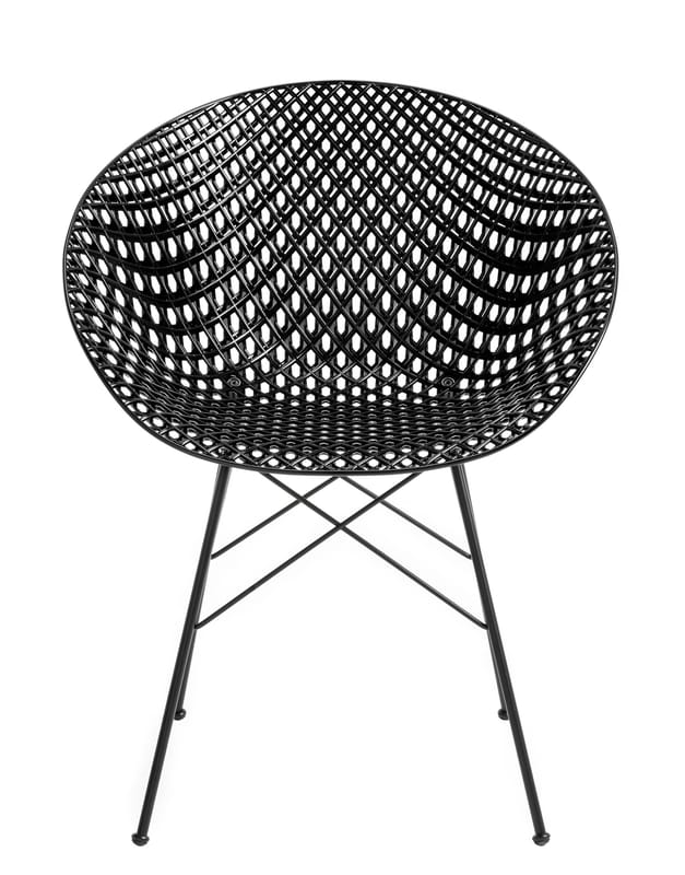 Furniture - Chairs - Smatrik Armchair plastic material black / Plastic seat & metal legs - Kartell - Black - Polycarbonate, Steel