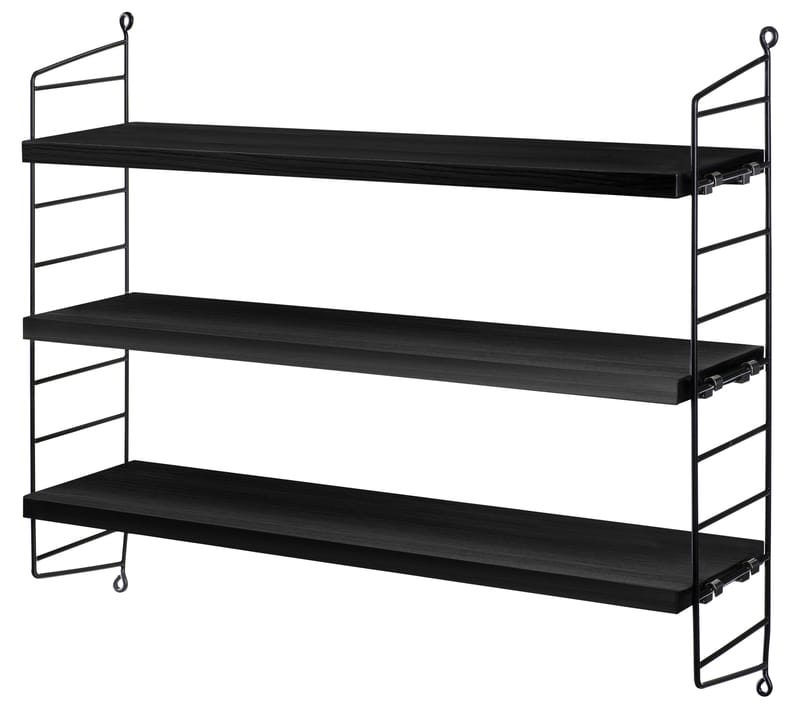 Trends - Low prices - String® Pocket Shelf wood black L 60 x H 50 cm - String Furniture - Black stained ash / Black structure - ash stained veneer chipboard, Steel