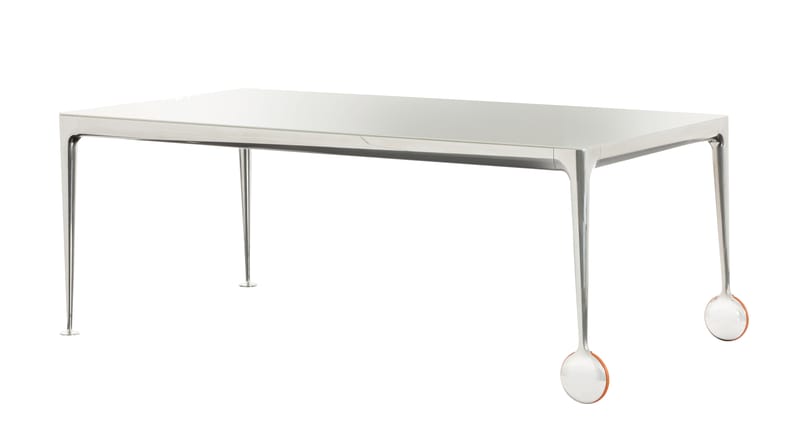 Möbel - Tische - rechteckiger Tisch Big Will glas weiß metall / 200 x 100 cm - Magis - Tischplatte weiß / Tischbeine Aluminium poliert - Einscheiben-Sicherheitsglas, Kautschuk, poliertes Gussaluminium
