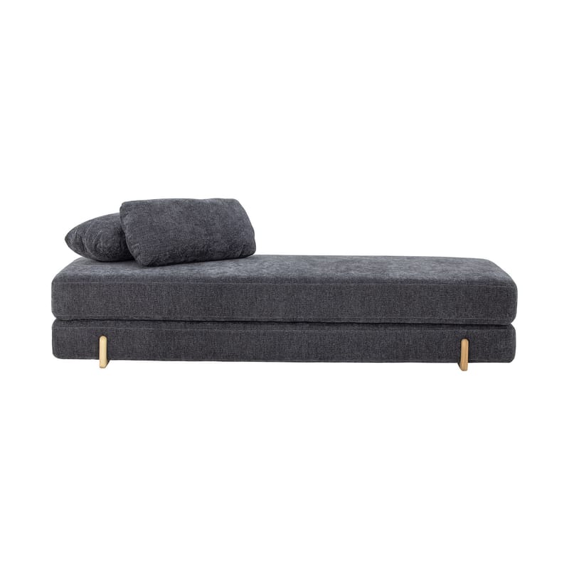 Furniture - Sofas - Groove Sofa textile grey / Sofa bed for 2 - 202 x 85 cm - Bloomingville - Grey / Wooden base - Ashwood, Foam, Polyester fabric