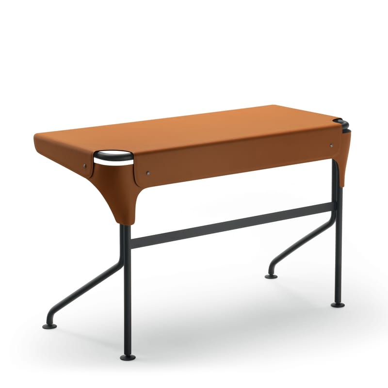 Furniture - Office Furniture - Tucano Desk leather brown / Saddle leather - Zanotta - Brown leather - Leather, Varnished steel